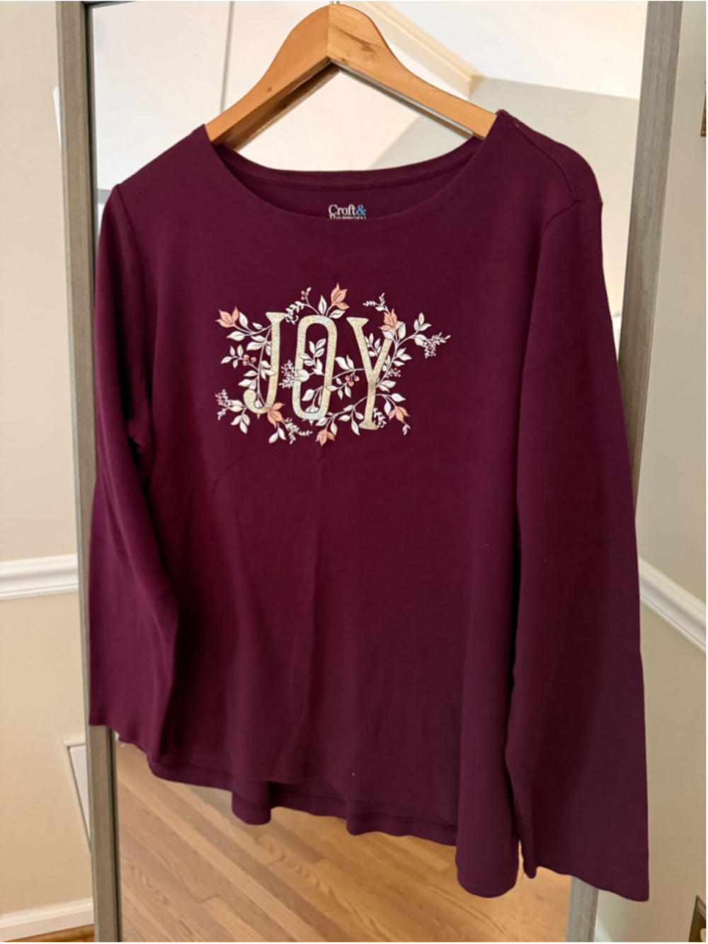 Women's Croft & Barrow Long Sleeve Joy Tee, Burgundy, XXL